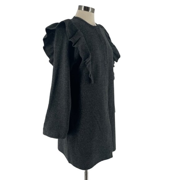 NWOT Zara Ruffled Shoulder Snap Front Cosy Knit Sweater Coat Grey Small - Picture 9 of 15